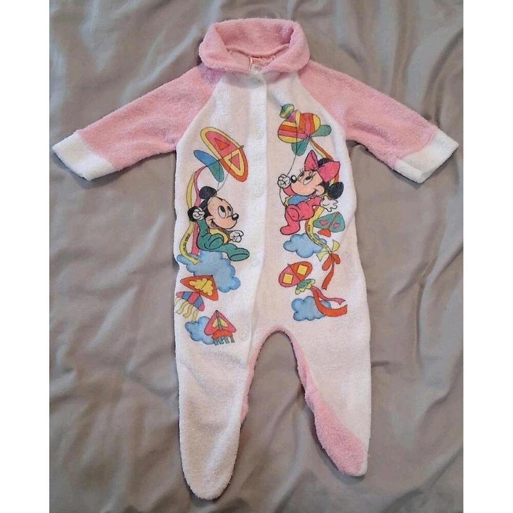 Vintage Disney Mickey Minnie Mouse Newborn Sleeper Playskool Pink Pajamas Baby